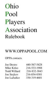 Ohio Pool Players Association Rulebook WWW.OPPAPOOL.COM