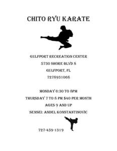 CHITO RYU KARATE  GULFPORT RECREATION CENTER 5730 SHORE BLVD S GULFPORT, FL[removed]