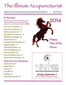 The Illinois Acupuncturist Newsletter for the Illinois Association of Acupuncture & Oriental Medicine |  In This Issue: