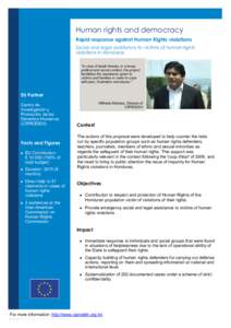 Human rights and democracy Rapid response against Human Rights violations  Social and legal assistance to victims of human rights violations in Honduras  
