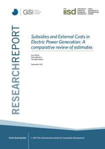 Subsidies and External Costs in Electric Power Generation: A comparative review of estimates Lucy Kitson Peter Wooders Tom Moerenhout