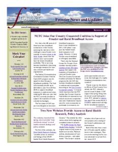 Frontier News and Updates www.frontierus.org Summer 2013 In this issue: 2 frontier orgs. awarded