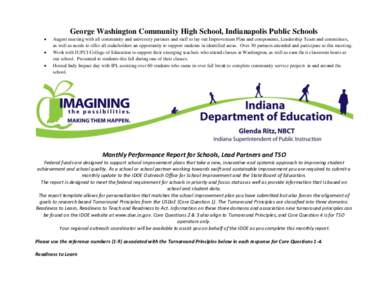    George Washington Community High School, Indianapolis Public Schools August meeting with all community and university partners and staff to lay out Improvement Plan and components, Leadership Team and committ