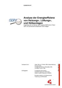 EN DB E RI CHT  Analyse der Energieeffizienz von Heizungs-, Lüftungs-, und Kälteanlagen