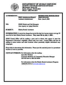 DEPARTMENT OF HUMAN SERVICES SENIOR & DISABLED SERVICES DIVISION 500 Summer Street NE Salem, Oregon[removed]Phone: ([removed]