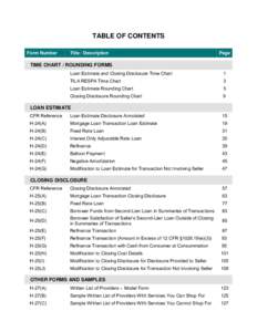 TABLE OF CONTENTS Form Number Title / Description  Page