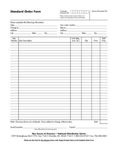 Standard Order Form  Customer Account No.	  Source Document No.