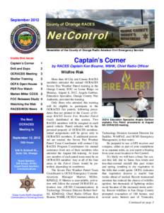 SeptemberCounty of Orange RACES NetControl Newsletter of the County of Orange Radio Amateur Civil Emergency Service