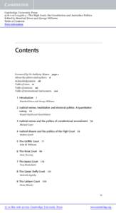 Cambridge University Press[removed]4 - The High Court, the Constitution and Australian Politics Edited by Rosalind Dixon and George Williams Table of Contents More information