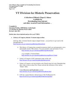 Select Historic Maps Available for Downloading from Internet Giovanna Peebles /VT DHP revised[removed]Page 1 of 4  VT Division for Historic Preservation