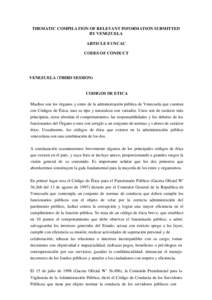 THEMATIC COMPILATION OF RELEVANT INFORMATION SUBMITTED BY VENEZUELA ARTICLE 8 UNCAC CODES OF CONDUCT  VENEZUELA (THIRD SESSION)