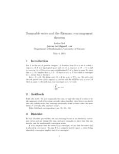 Summable series and the Riemann rearrangement theorem Jordan Bell  Department of Mathematics, University of Toronto May 4, 2015