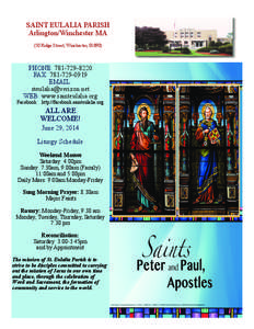 SAINT EULALIA PARISH Arlington/Winchester MA (50 Ridge Street, Winchester, [removed]PHONE: [removed]FAX: [removed]