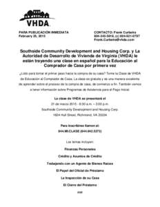 PARA PUBLICACIÓN INMEDIATA February 25, 2015 CONTACTO: Frank Curbeira, (c 