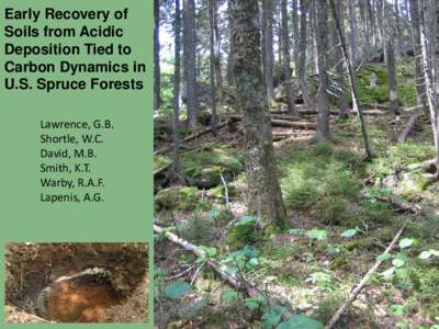 Early Recovery of Soils from Acidic Deposition Tied to Carbon Dynamics in U.S. Spruce Forests Lawrence, G.B.