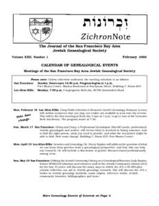 The Journal of the San Francisco Bay Area Jewish Genealogical Society Volume XXII, Number 1 February 2002