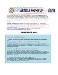 The American Center Ho Chi Minh City is pleased to offer you Article Round Up, a monthly current events publication of the American Center, Public Affairs Section, U.S. Consulate General, Ho Chi Minh City, Vietnam. It of