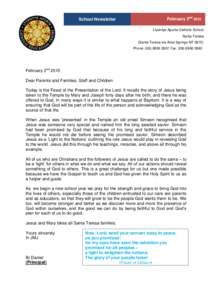 School Newsletter  February 2nd 2015 Ltyentye Apurte Catholic School Santa Teresa (Santa Teresa via Alice Springs NT 0872)