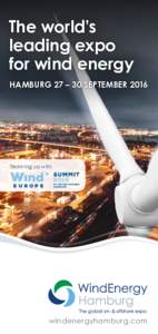 The world’s leading expo for wind energy HAMBURG 27 – 30 SEPTEMBERTeaming up with