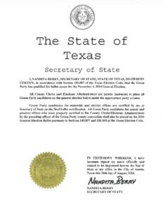 Green Party of Texas / Politics / Green Party of Arkansas / Nebraska Green Party / Arizona Green Party / Elections / Ballot access / Election law