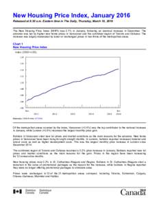 New Housing Price Index, January 2016 Released at 8:30 a.m. Eastern time in The Daily, Thursday, March 10, 2016 The New Housing Price Index (NHPI) rose 0.1% in January, following an identical increase in December. The 