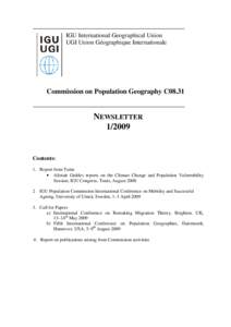 IGU International Geographical Union UGI Union Géographique Internationale Commission on Population Geography C08.31  NEWSLETTER