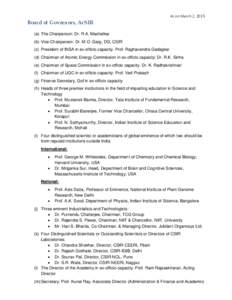 As on March 2, 2015  Board of Governors, AcSIR (a) The Chairperson: Dr. R.A. Mashelkar (b) Vice Chairperson: Dr. M.O. Garg, DG, CSIR (c) President of INSA in ex-officio capacity: Prof. Raghavendra Gadagkar