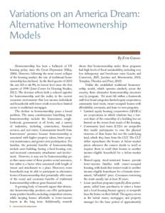 Variations on an America Dream: Alternative Homeownership Models