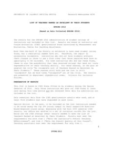 UNIVERSITY OF ILLINOIS OFFICIAL NOTICE  Research Memorandum #295 LIST OF TEACHERS RANKED AS EXCELLENT BY THEIR STUDENTS SPRING 2012