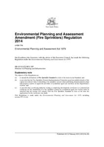 New South Wales  Environmental Planning and Assessment Amendment (Fire Sprinklers) Regulation 2014 under the