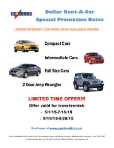 Dollar Rent-A-Car Special Promotion Rates Compact Cars Intermediate Cars Full Size Cars