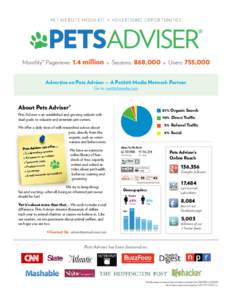 PET WEBSITE MEDIA KIT • ADVERTISING OPPORTUNITIES  Monthly* Pageviews: 1.4 million » Sessions: 868,000 » Users: 755,000 Advertise on Pets Adviser — A Pet360 Media Network Partner Go to: pet360media.com