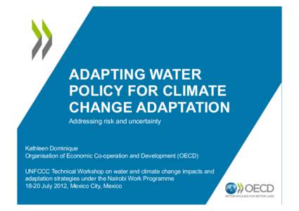 ADAPTING WATER POLICY FOR CLIMATE CHANGE ADAPTATION Addressing risk and uncertainty  Kathleen Dominique