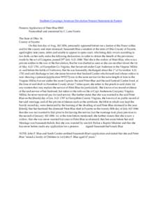 Southern Campaign American Revolution Pension Statements & Rosters Pension Application of Peter Blue R965 Transcribed and annotated by C. Leon Harris The State of Ohio Ss County of Fayette On this first day of Aug. AD 18