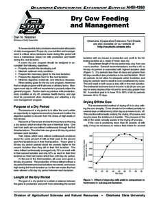 Oklahoma Cooperative Extension Service  ANSI-4260 Dry Cow Feeding and Management