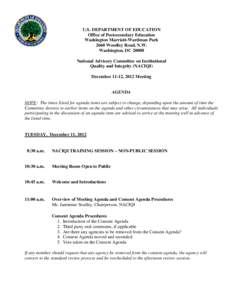 U.S. DEPARTMENT OF EDUCATION Office of Postsecondary Education Washington Marriott-Wardman Park 2660 Woodley Road, N.W. Washington, DC[removed]National Advisory Committee on Institutional