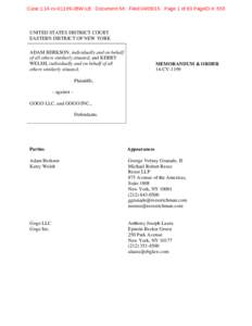 Case 1:14-cvJBW-LB Document 58 FiledPage 1 of 83 PageID #: 555  UNITED STATES DISTRICT COURT EASTERN DISTRICT OF NEW YORK ADAM BERKSON, individually and on behalf of all others similarly situated, and KE