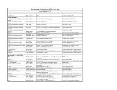 Admission Standards policy review Representative List Constituency Representative