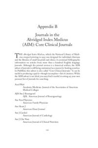 Appendix B Journals in the Abridged Index Medicus (AIM): Core Clinical Journals  T