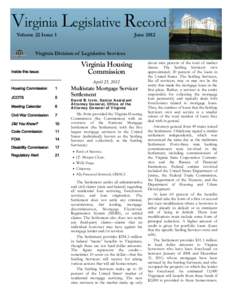 Virginia Legislative Record Volume 22 Issue 1 June[removed]Virginia Division of Legislative Services