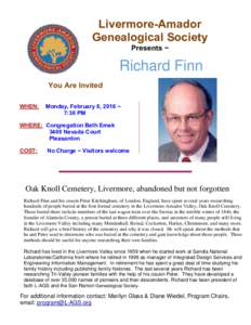 Livermore-Amador Genealogical Society Presents ~ Richard Finn \