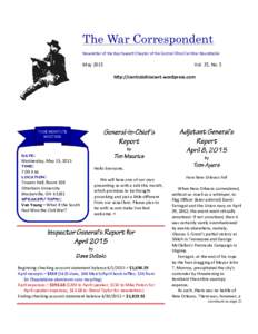 The War Correspondent Newsletter of the Ray Fawcett Chapter of the Central Ohio Civil War Roundtable MayVol. 25, No. 5