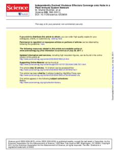 Independently Evolved Virulence Effectors Converge onto Hubs in a Plant Immune System Network M. Shahid Mukhtar, et al. Science 333, [removed]); DOI: [removed]science[removed]