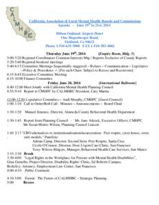 California Association of Local Mental Health Boards and Commissions Agenda - June 19th to 21st, 2014 Hilton Oakland Airport Hotel One Hegenberger Road, Oakland, Ca[removed]Phone[removed]FAX[removed]