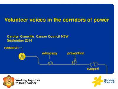 Volunteer voices in the corridors of power Carolyn Grenville, Cancer Council NSW September 2014 Daffodil Day August 2014