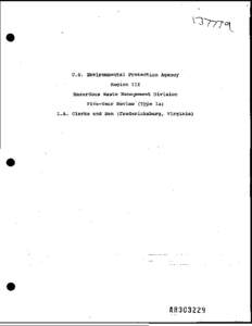 U.S. Environmental Protection Agency - Region III - Hazardous Waste Management Division - Five-Year Review (Type Ia) - L.A. Clarke and Son (Fredericksburg, Virginia) - September 1994