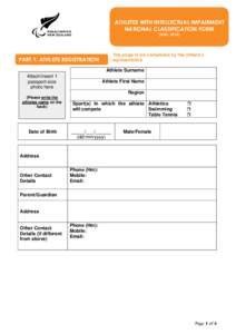 ATHLETES WITH INTELLECTUAL IMPAIRMENT NATIONAL CLASSIFICATION FORM (AUGThis page to be completed by the athlete’s representative