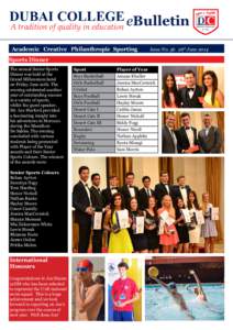 DUBAI COLLEGE eBulletin A tradition of quality in education Academic Creative Philanthropic Sporting