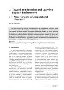 3 Toward an Education and Learning Support Environment 3-1 New Horizons in Computational Linguistics Hitoshi ISAHARA