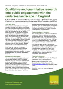 Natural England Research Information Note RIN019 - Qualitative and quantitative research into public engagement with the undersea landscape in England